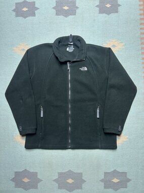 The north face fleece jacket black polyester full zip TNF youth boys XL mens M/L